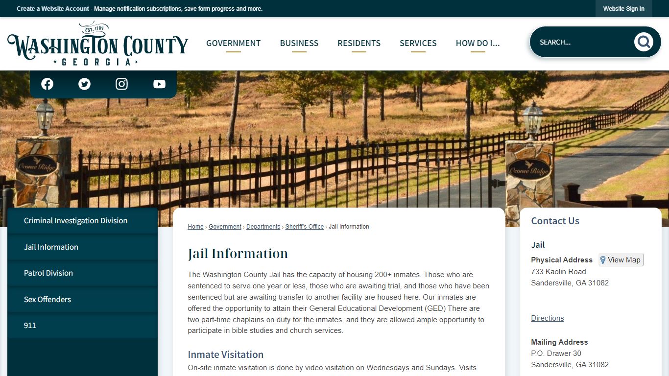 Jail Information | Washington County, GA